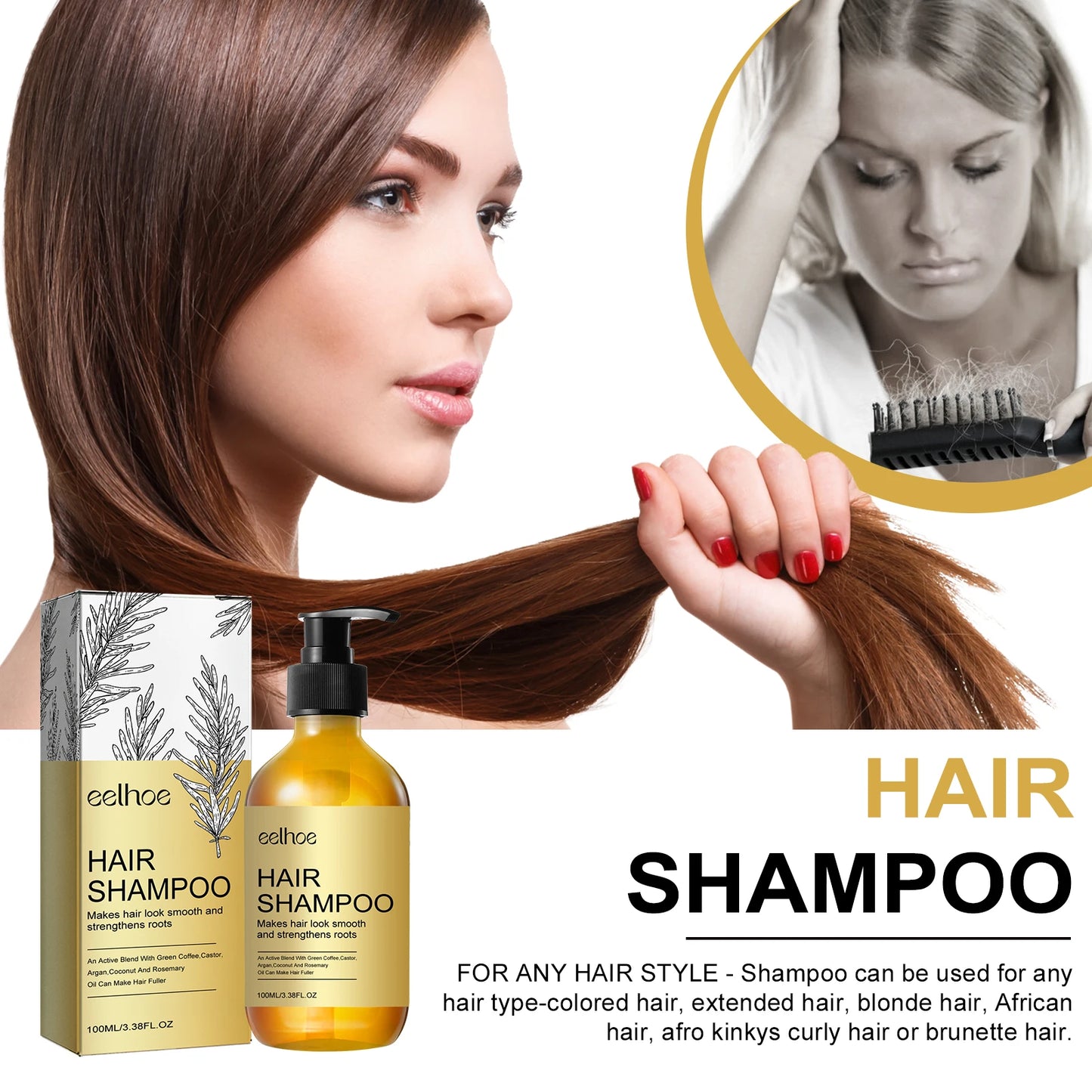 EELHOE Rosemary Shampoo Nourishing Hair Strengthening Shampoo Anti Frizz Smooth Hair Shampoo Oil Control Hair Care Product 100ml