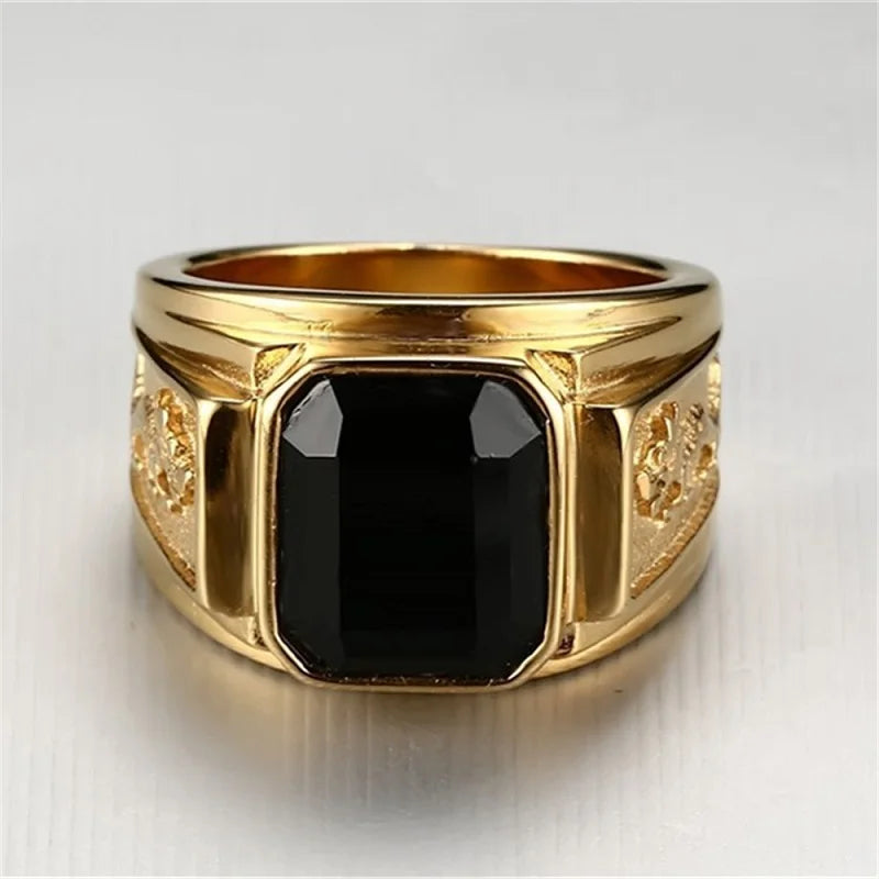 Trendy Fashion Ring Vintage Men's Inlay Black Zircon Finger Rings Engagement Banquet Party Male Jewelry