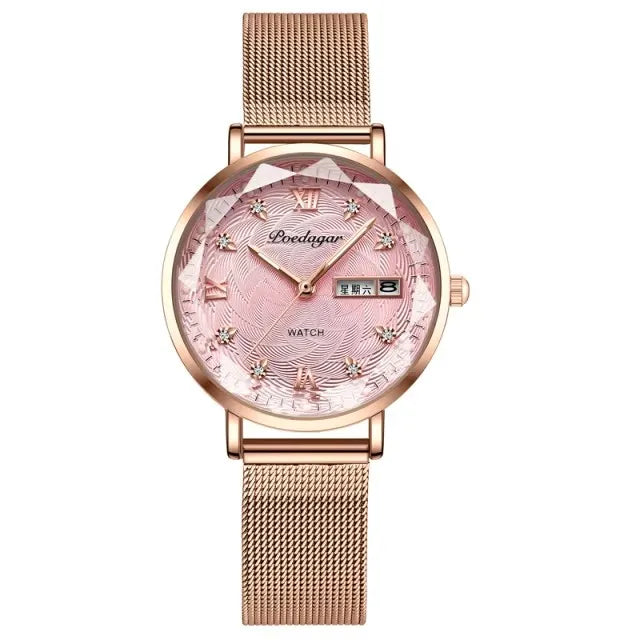 POEDAGAR 3011 Luxury Stainless Steel Wristwatch Bracelet Watch Women Fashion Simple Rose Gold Waterproof Luminous Ladies Watches
