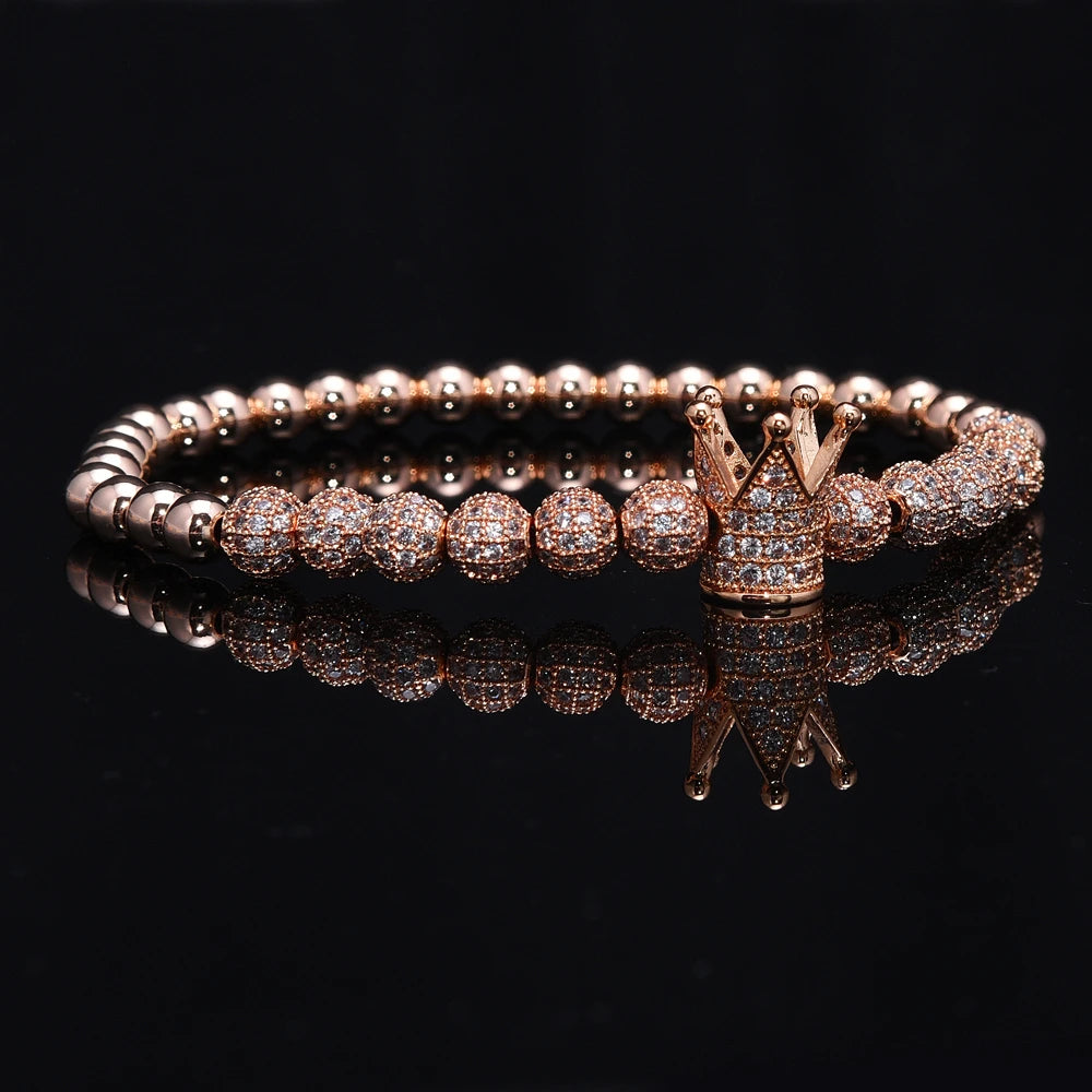 3pcs/Set Luxury Royal King Crown Dice Charm CZ Ball Elastic Bracelet Mens Fashion Bracelets & Bangles Women Jewelry