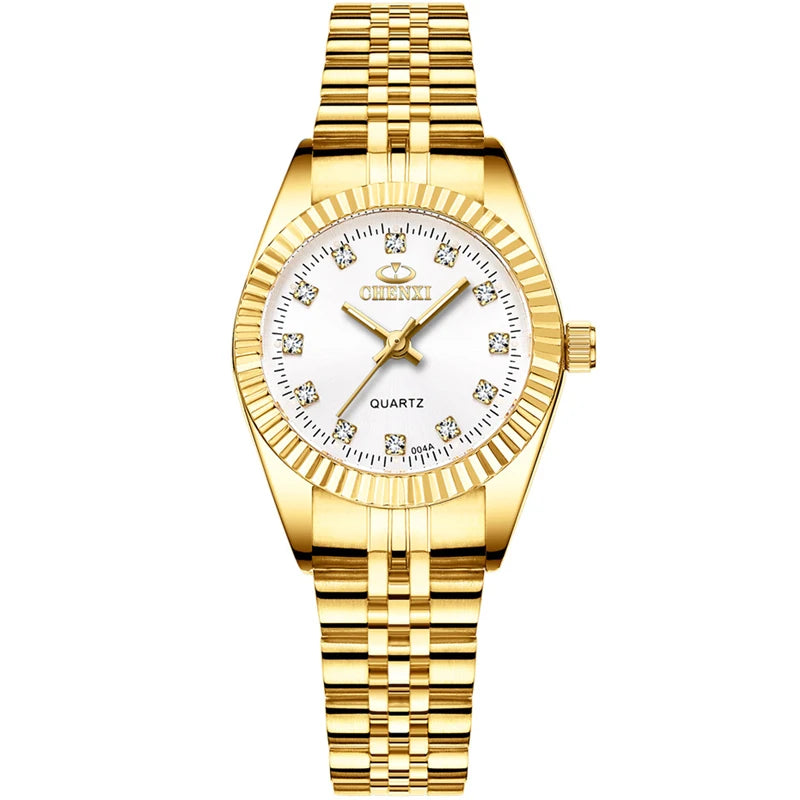 CHENXI Brand Top Luxury Ladies Golden Watch for Women Clock Female Women's Dress Rhinestone Quartz Waterproof Wristwatches