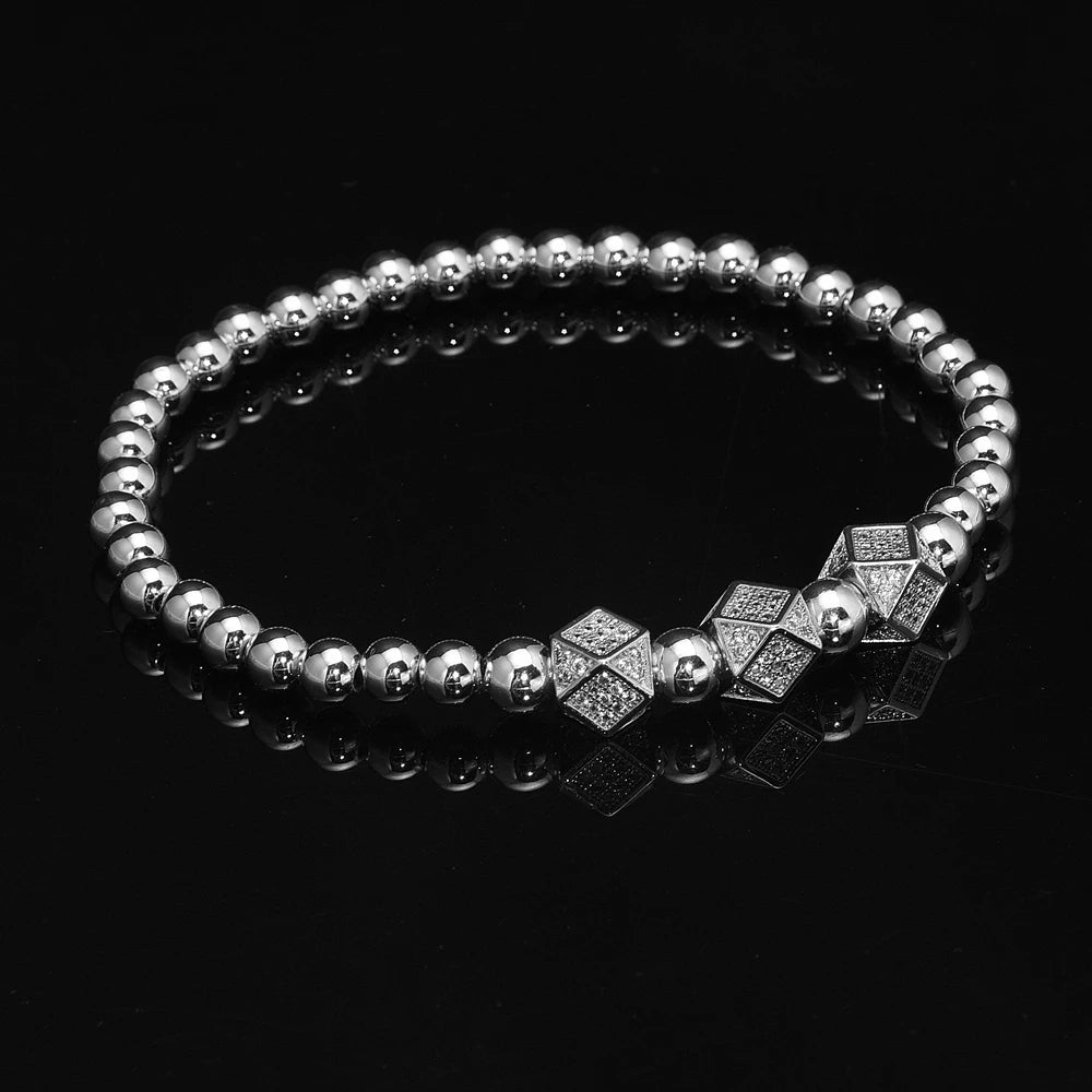 3pcs/Set Luxury Royal King Crown Dice Charm CZ Ball Elastic Bracelet Mens Fashion Bracelets & Bangles Women Jewelry