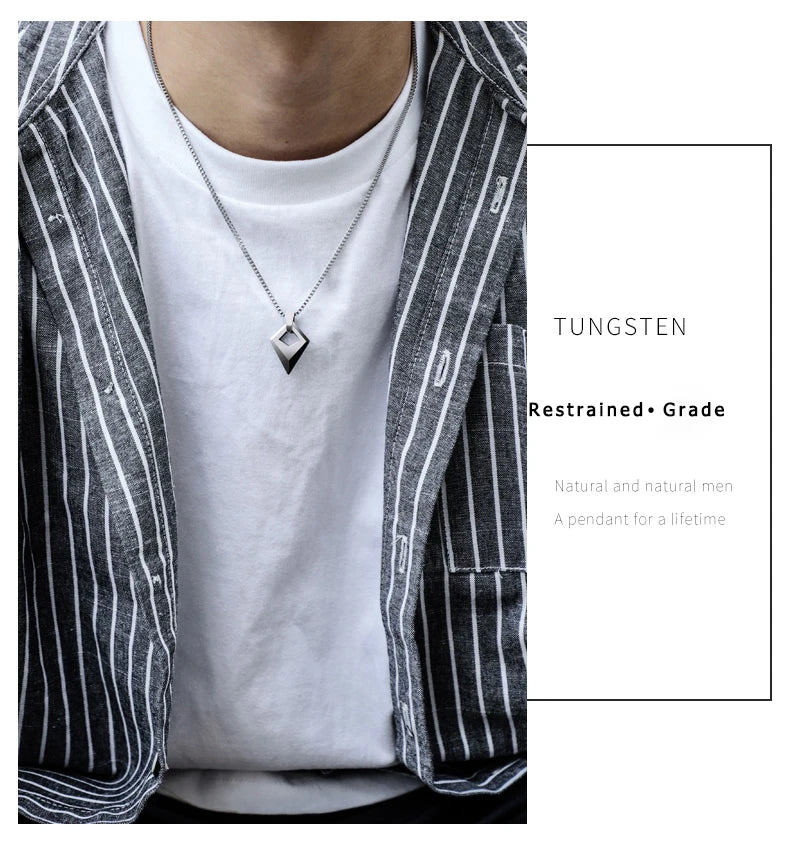 Male Necklace,Pendant for Men with Titanium Steel Chain,High Polished Tungsten Aesthetic Jewelry,Customized