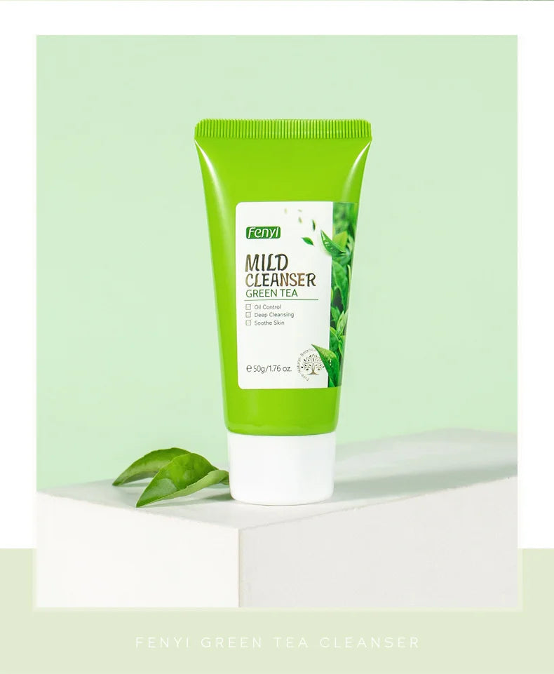 50g Green Tea Facial Cleanser Natural Plants Deep Cleansing Oil-Control Moisturizing Brighten Soften Skin Dense Foam Skin Care