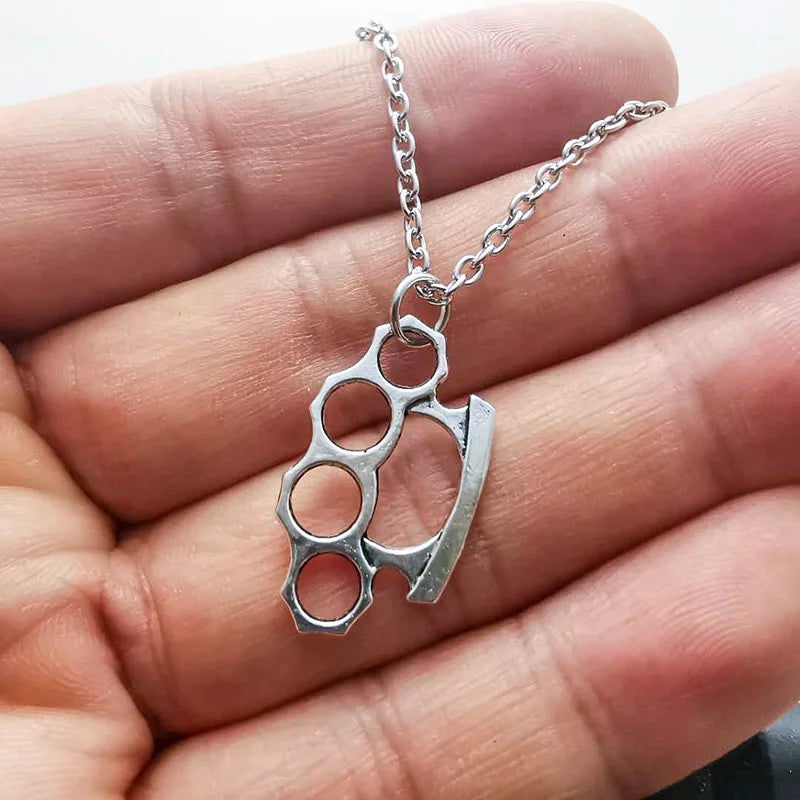 Brass Knuckles Pendant Necklace for men Men Neck Chain Vintage Summer Gothic Goth Jewelry Trend 2022 Accessories Holiday Gifts