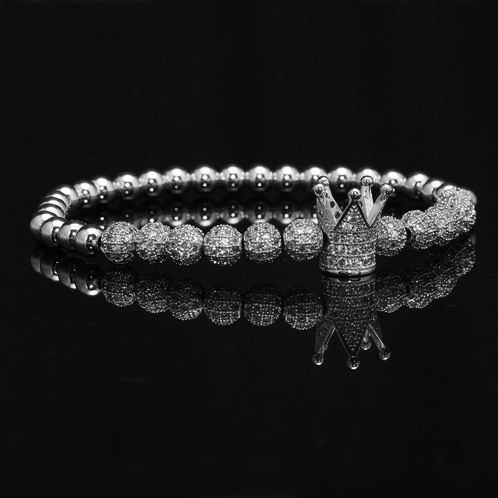 3pcs/Set Luxury Royal King Crown Dice Charm CZ Ball Elastic Bracelet Mens Fashion Bracelets & Bangles Women Jewelry