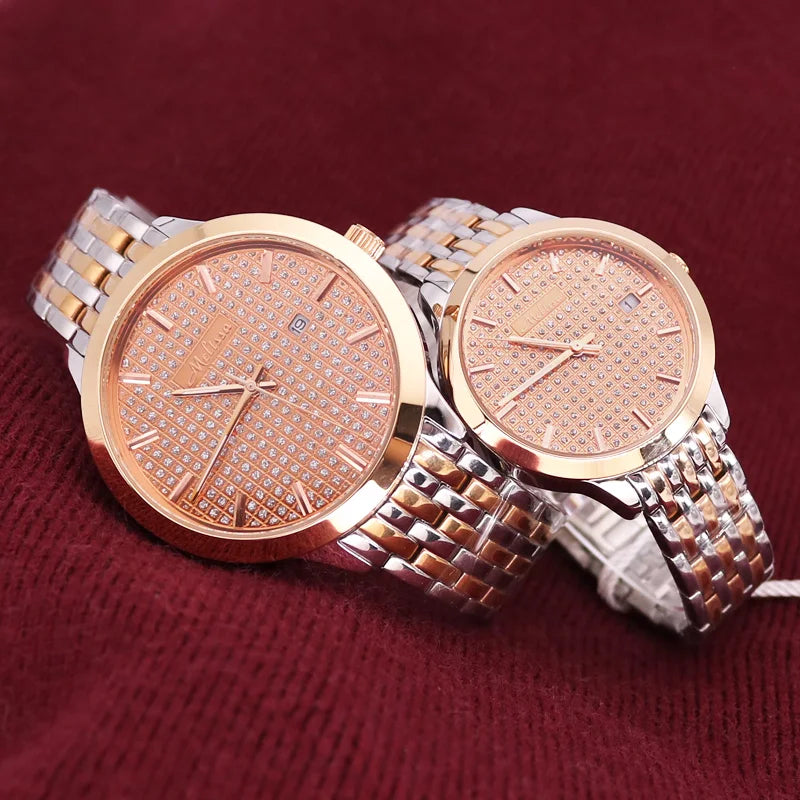 Luxury Melissa Auto Date Men's Watch Women's Watch Elegant Rhinestone Large Hours Crystal Clock Girl's Birthday Gift Box