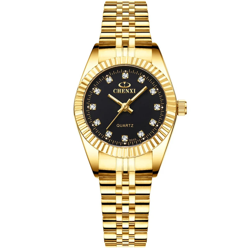 CHENXI Brand Top Luxury Ladies Golden Watch for Women Clock Female Women's Dress Rhinestone Quartz Waterproof Wristwatches