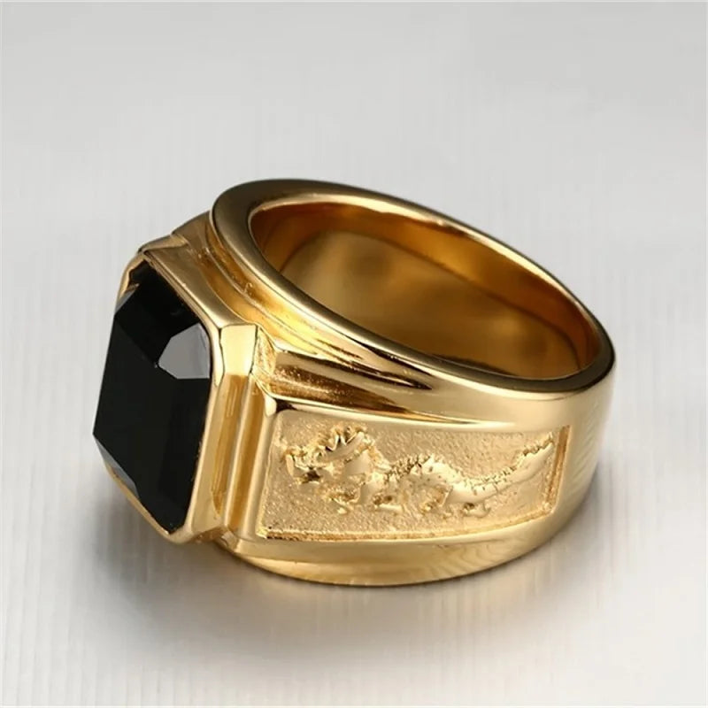 Trendy Fashion Ring Vintage Men's Inlay Black Zircon Finger Rings Engagement Banquet Party Male Jewelry