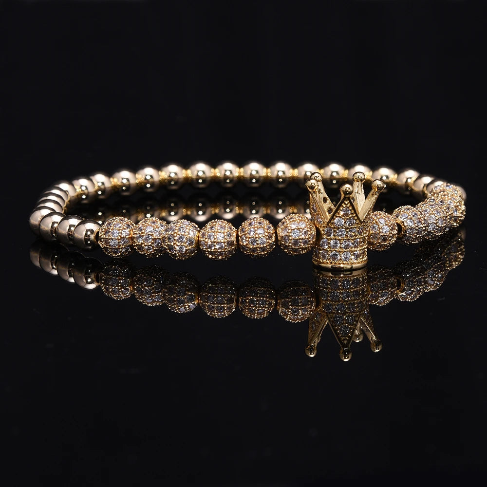 3pcs/Set Luxury Royal King Crown Dice Charm CZ Ball Elastic Bracelet Mens Fashion Bracelets & Bangles Women Jewelry