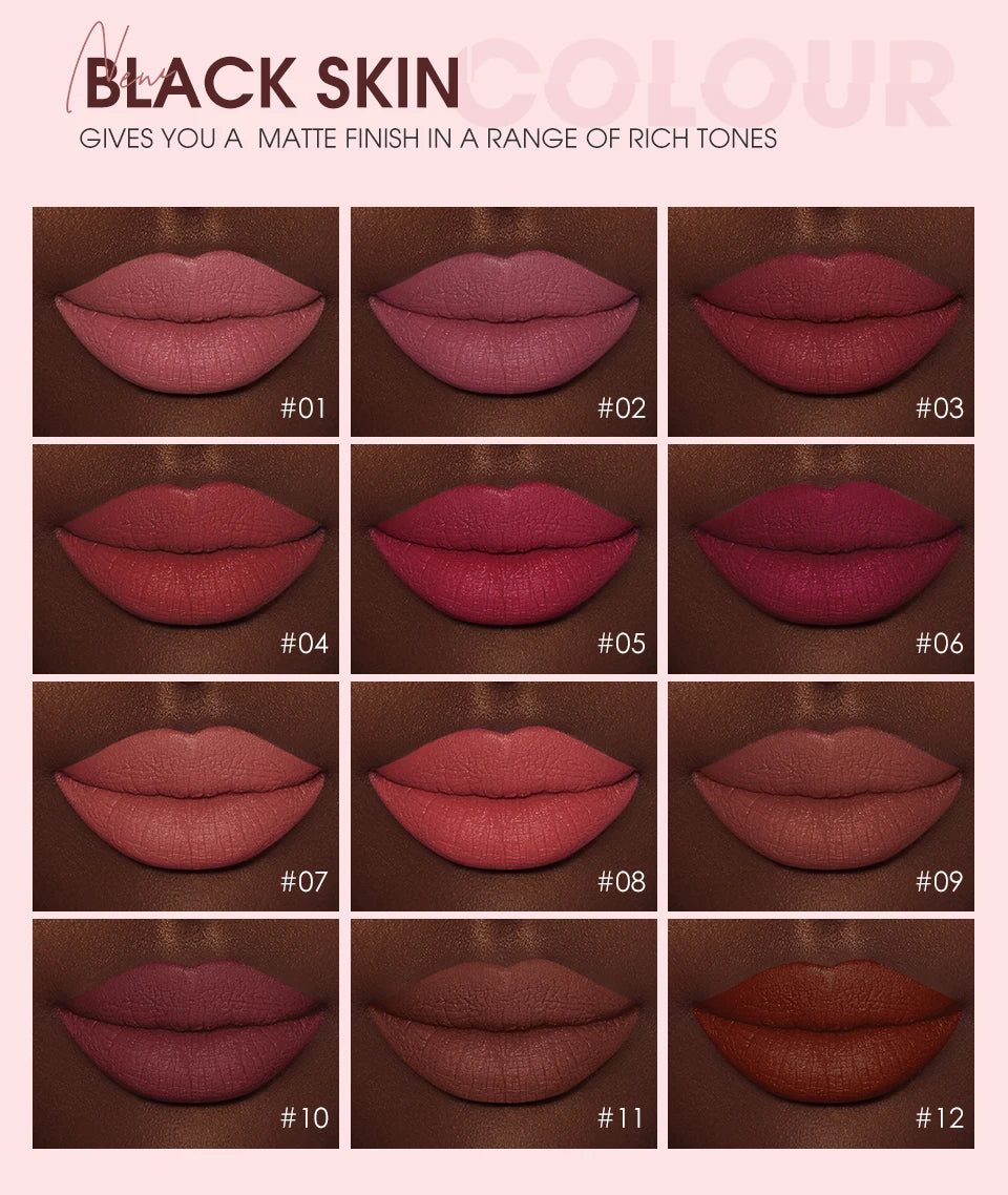 O.TWO.O 12 Color Liquid Lipstick Matte Finish Sexy Silky Lip Gloss Waterproof Kiss-proof Lasting Lip Glaze Lip Tint Cosmetics