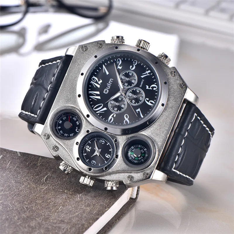 Luxury Sports Watches for Men Top Brand Casual Military Big Dial Cool Man Unique Wristwatch Male Decorative Compass Quartz Clock