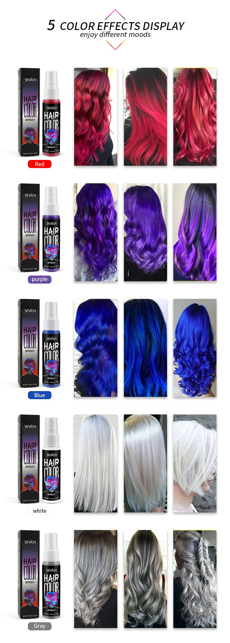 Hair Color Spray Hairs Dyed Hair Colour Styling Product Long Lasting Dye for Hair Beards Coloring Temporary Hair Colour Cream