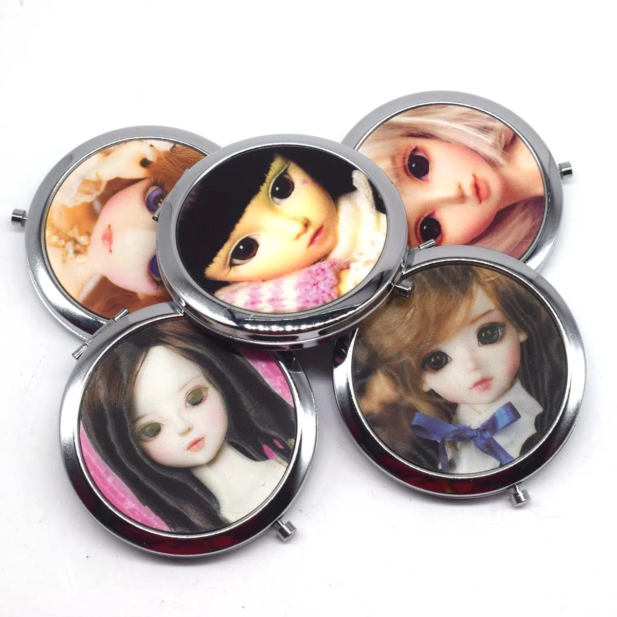 Cute Doll Mini Pocket Makeup Mirror Cosmetic Compact Portable Mirrors Dual Sides Stainless Steel Cosmetic Makeup Mirrors