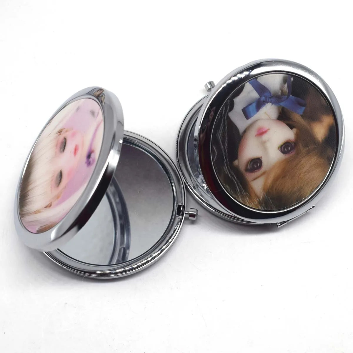 Cute Doll Mini Pocket Makeup Mirror Cosmetic Compact Portable Mirrors Dual Sides Stainless Steel Cosmetic Makeup Mirrors