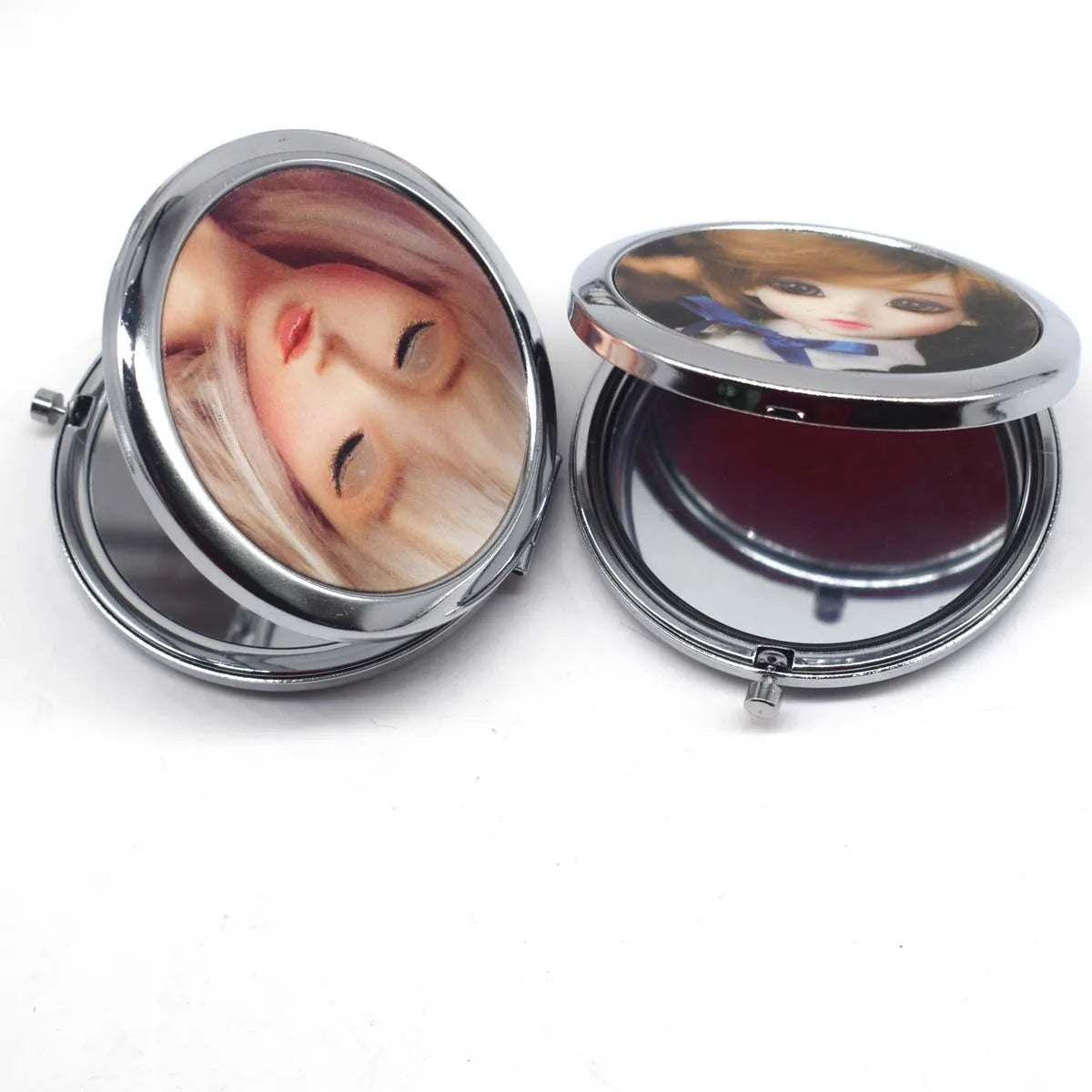Cute Doll Mini Pocket Makeup Mirror Cosmetic Compact Portable Mirrors Dual Sides Stainless Steel Cosmetic Makeup Mirrors