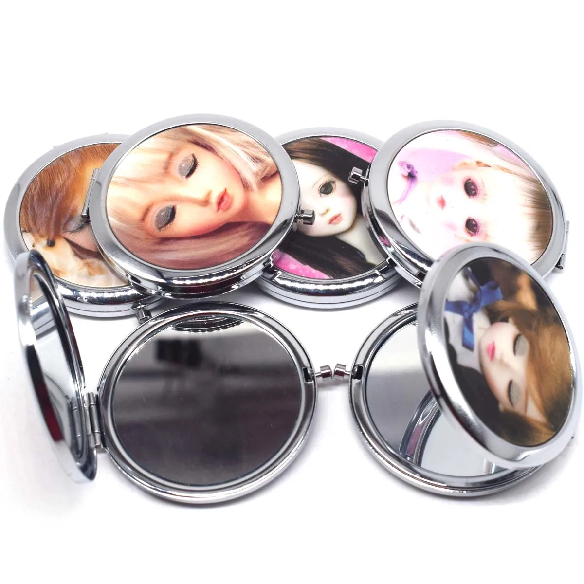 Cute Doll Mini Pocket Makeup Mirror Cosmetic Compact Portable Mirrors Dual Sides Stainless Steel Cosmetic Makeup Mirrors
