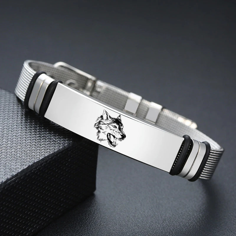 MESH BRACELET FOR MEN WOMEN SILVER STAINLESS STEEL METAL ADJUSTABLE ENGRAVABLE UNISEX BRACELETS