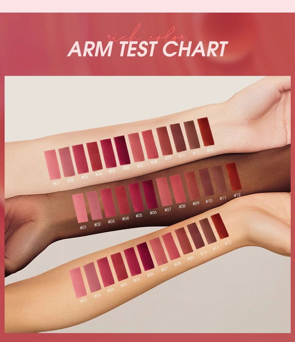 O.TWO.O 12 Color Liquid Lipstick Matte Finish Sexy Silky Lip Gloss Waterproof Kiss-proof Lasting Lip Glaze Lip Tint Cosmetics