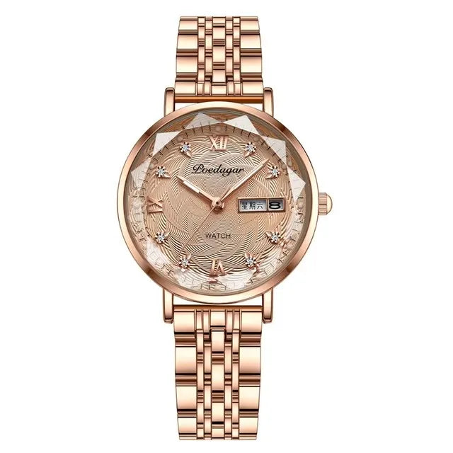 POEDAGAR 3011 Luxury Stainless Steel Wristwatch Bracelet Watch Women Fashion Simple Rose Gold Waterproof Luminous Ladies Watches