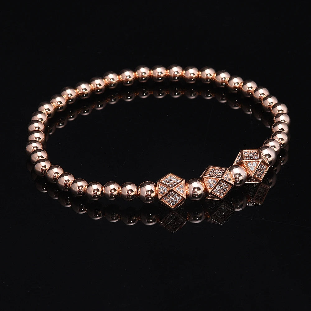 3pcs/Set Luxury Royal King Crown Dice Charm CZ Ball Elastic Bracelet Mens Fashion Bracelets & Bangles Women Jewelry