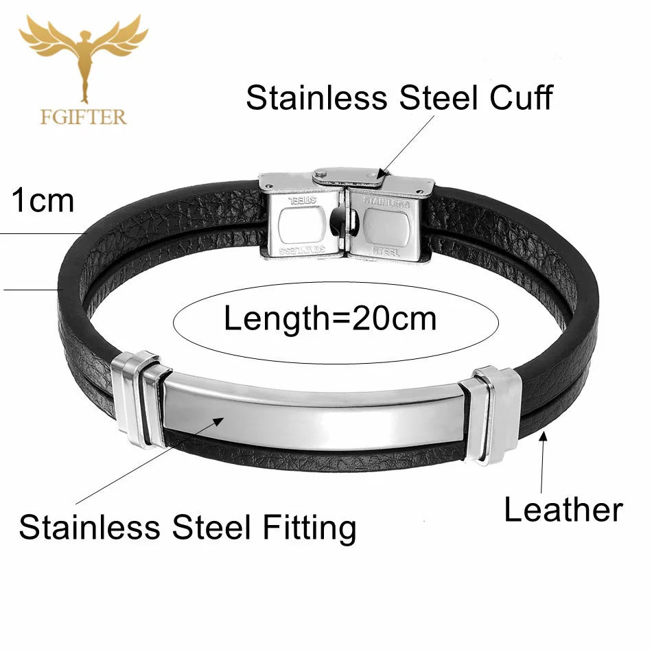New Trendy Man Leather Bracelets Initial Bangles Male Accessories Jewelry Black Belt Bracelet pulseras hombre armband mannen