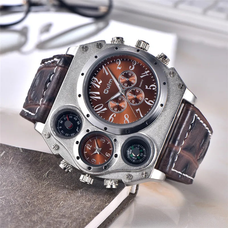 Luxury Sports Watches for Men Top Brand Casual Military Big Dial Cool Man Unique Wristwatch Male Decorative Compass Quartz Clock