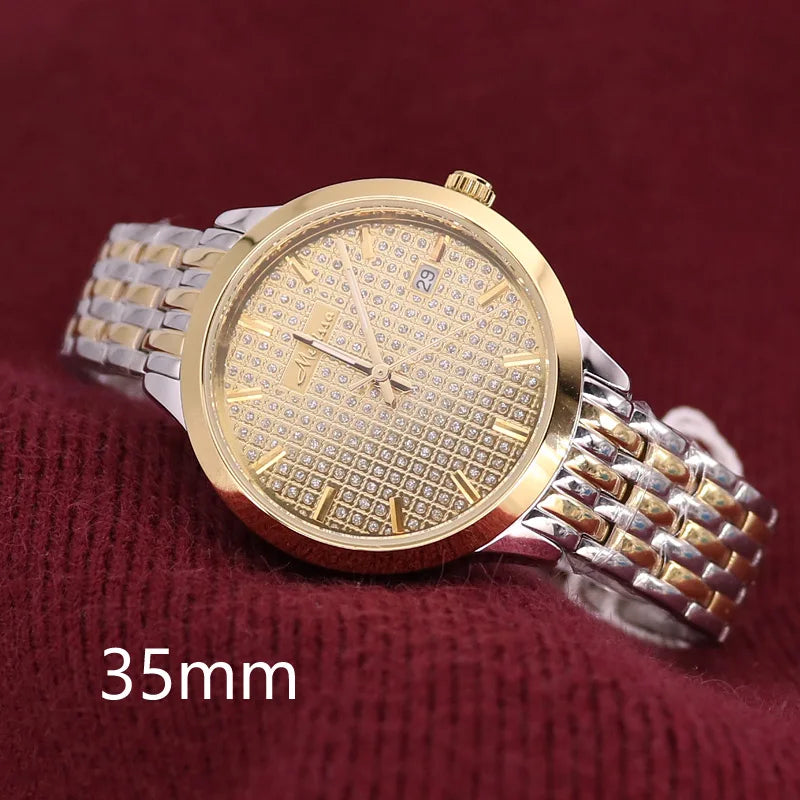 Luxury Melissa Auto Date Men's Watch Women's Watch Elegant Rhinestone Large Hours Crystal Clock Girl's Birthday Gift Box