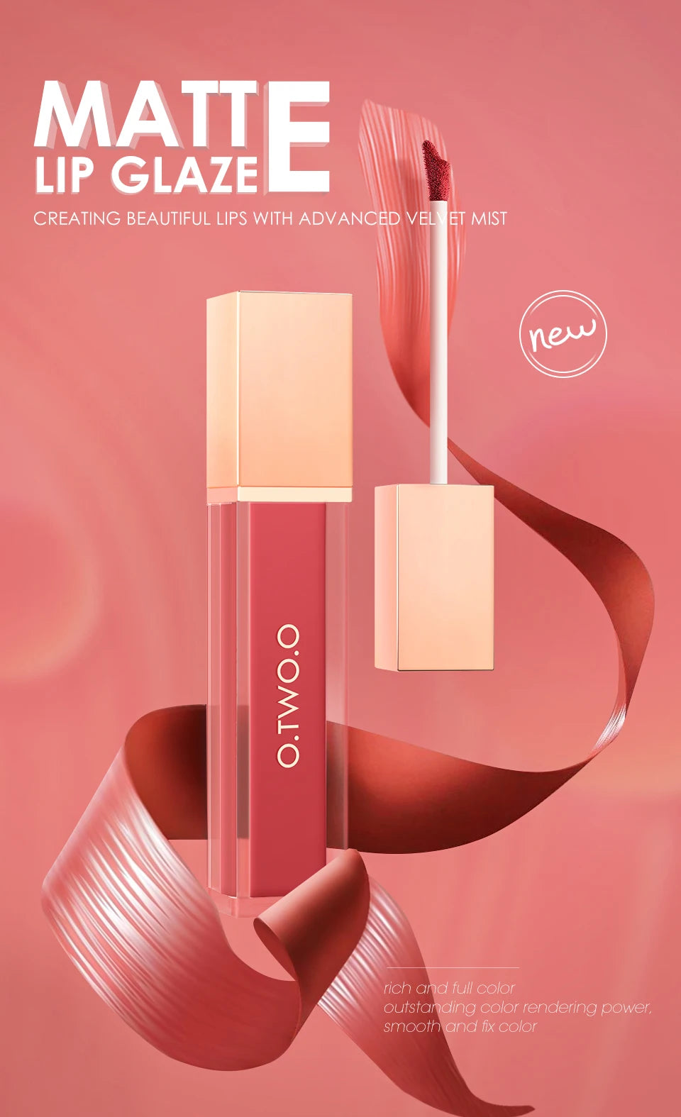 O.TWO.O 12 Color Liquid Lipstick Matte Finish Sexy Silky Lip Gloss Waterproof Kiss-proof Lasting Lip Glaze Lip Tint Cosmetics