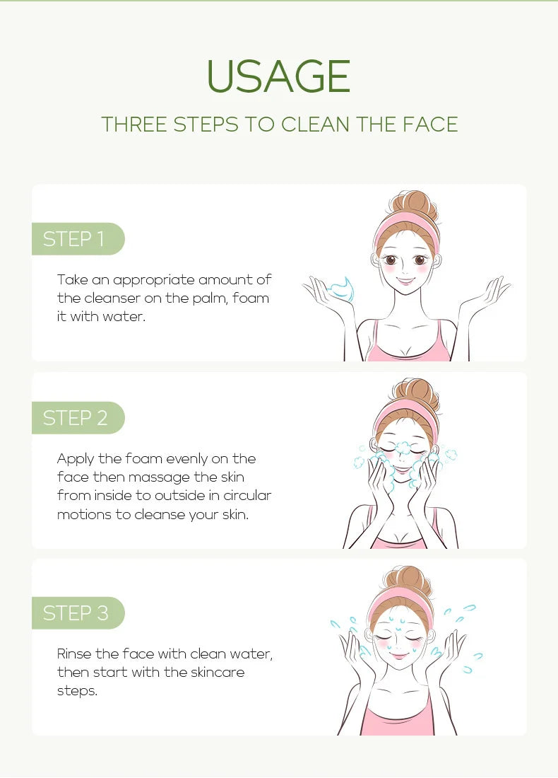 50g Green Tea Facial Cleanser Natural Plants Deep Cleansing Oil-Control Moisturizing Brighten Soften Skin Dense Foam Skin Care