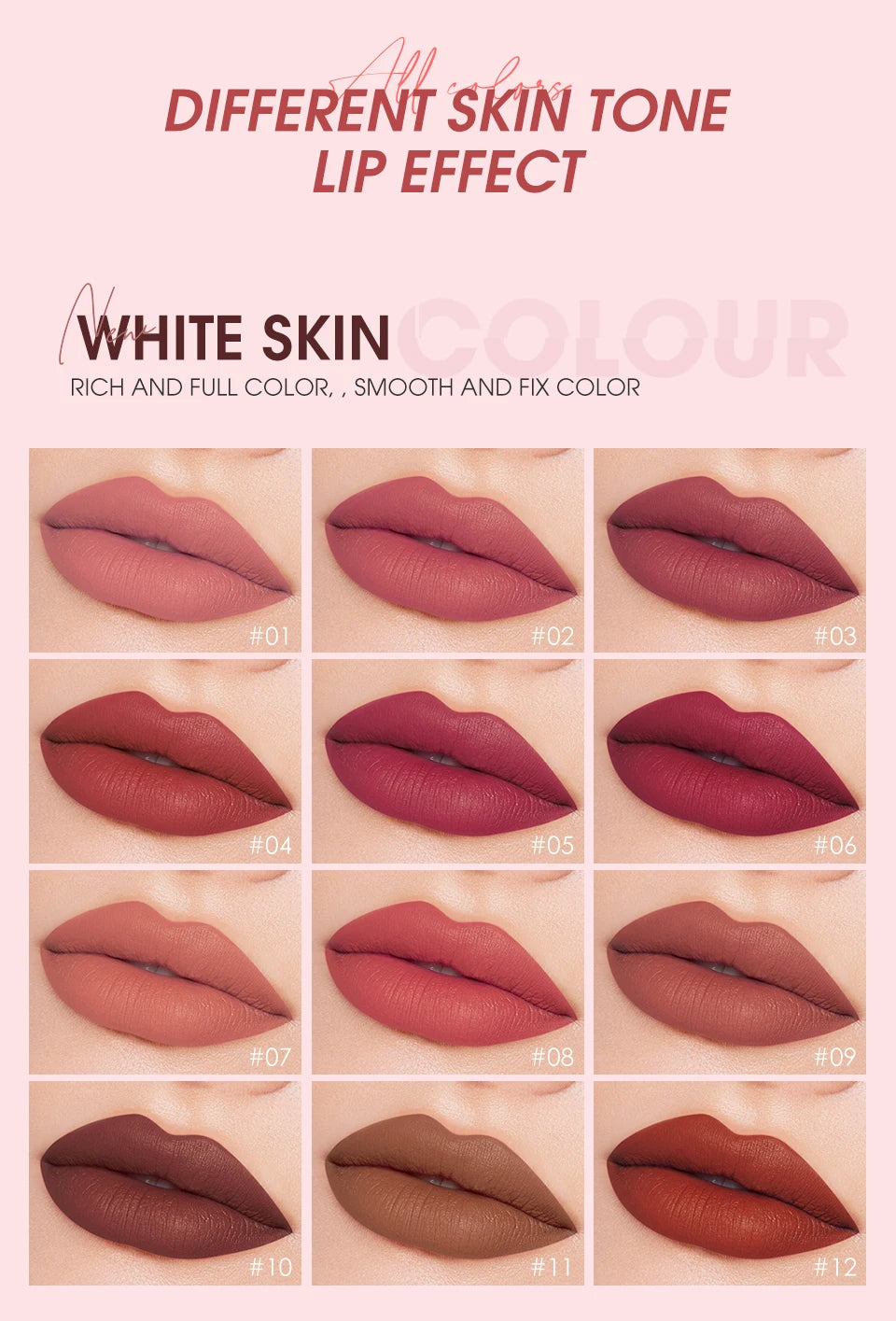 O.TWO.O 12 Color Liquid Lipstick Matte Finish Sexy Silky Lip Gloss Waterproof Kiss-proof Lasting Lip Glaze Lip Tint Cosmetics