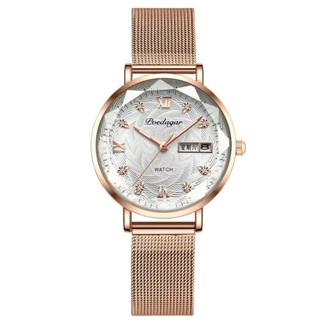 POEDAGAR 3011 Luxury Stainless Steel Wristwatch Bracelet Watch Women Fashion Simple Rose Gold Waterproof Luminous Ladies Watches