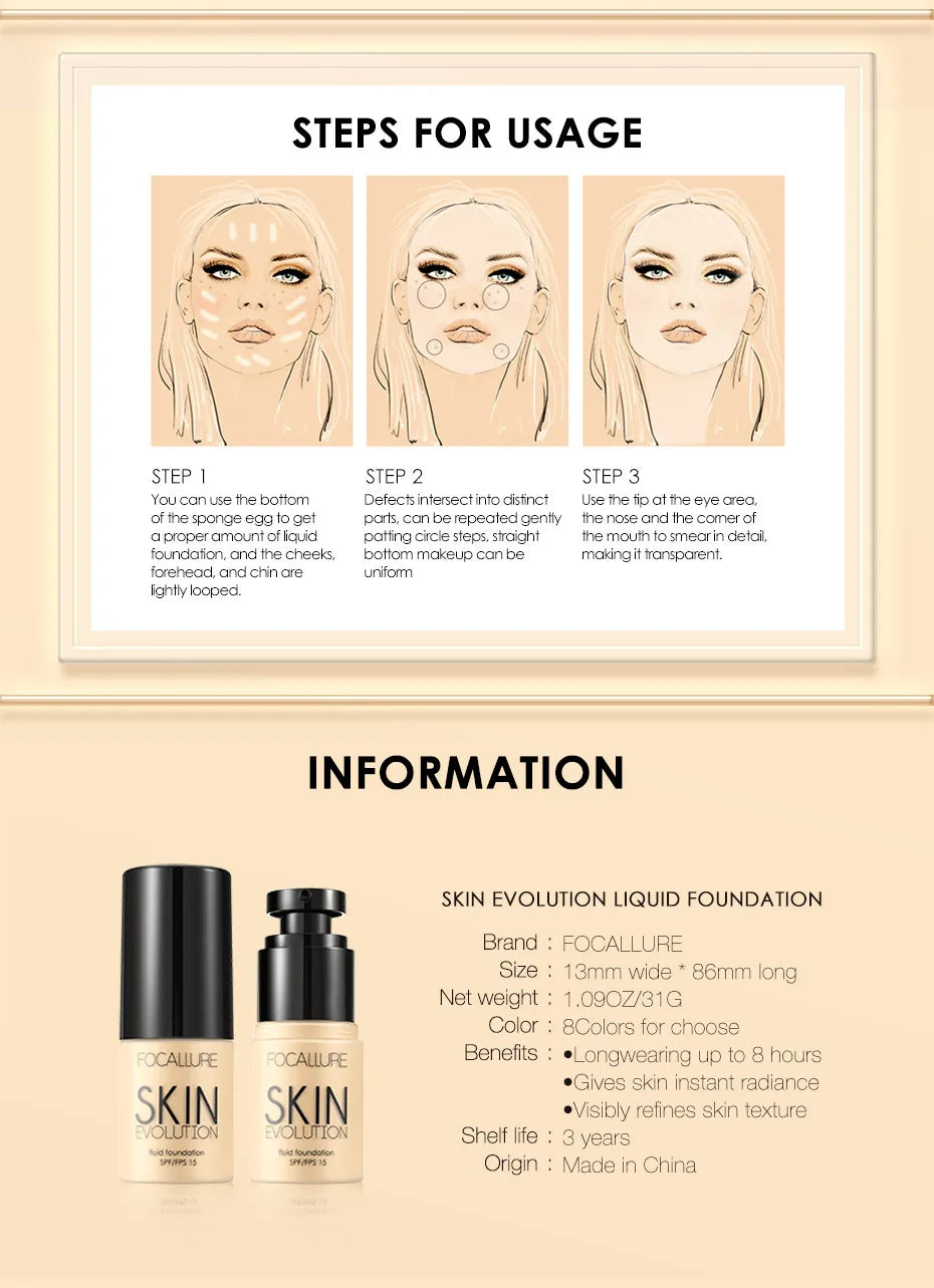 Wholesale FOCALLURE Face Makeup Foundation Makeup Base Liquid Foundation Concealer Whitening Moisturizer Oil-control Cosmetics