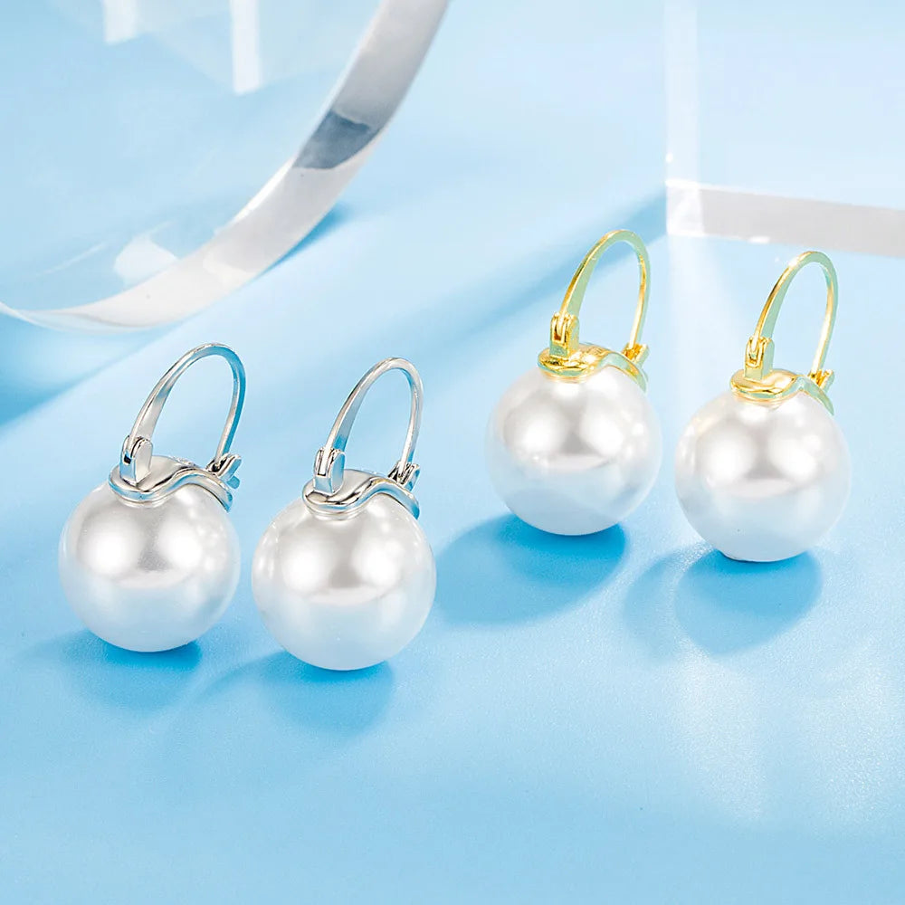 S925 Sterling Silver Jewelry Women Earrings 12MM/14MM Round Pearl Stone Earwires Jewelry Wedding Engagement Party Accessories