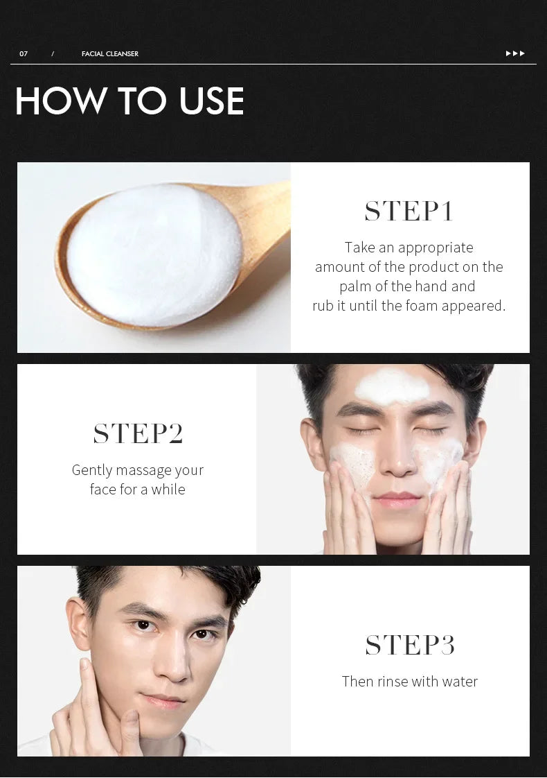 Men's facial Cleanser Rich Foam Deep Clean Remove Grease Improve Oily Face Wash Cream Gentle Moisturizing Remove Blackhead