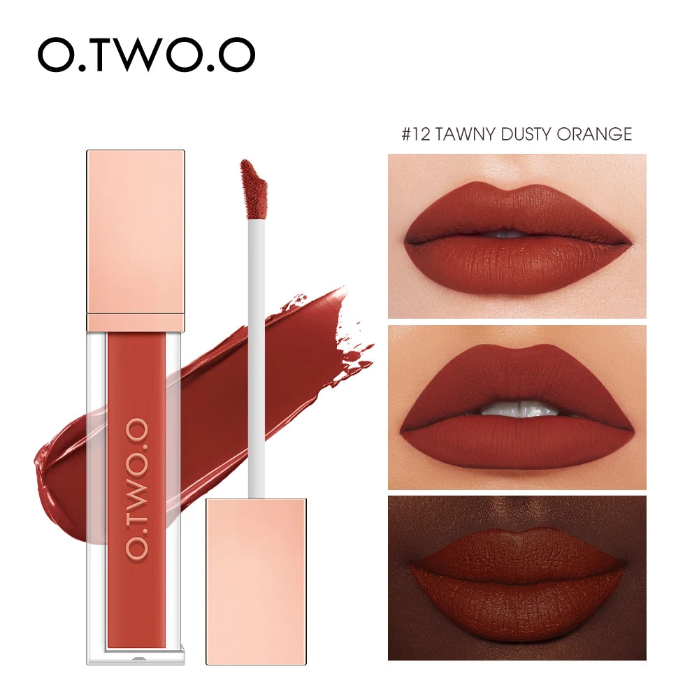 O.TWO.O 12 Color Liquid Lipstick Matte Finish Sexy Silky Lip Gloss Waterproof Kiss-proof Lasting Lip Glaze Lip Tint Cosmetics