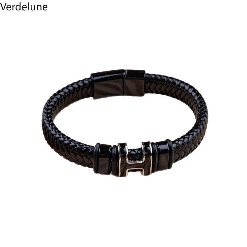 Men's Letter H Bracelet with Magnetic Clasp - Trendy Stylish Initial Jewelry