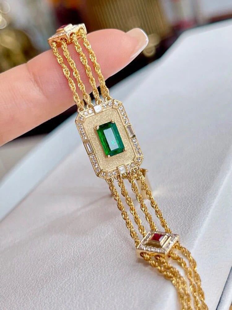 Luxury Vintage Emerald Bracelets For Women Zircon Charm Four-layers Golden Chain Bracelet Exquisite Jewelry Mother's Day Gifts