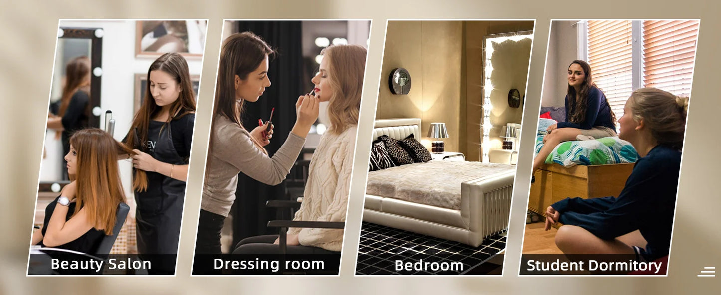 Makeup Mirror with 9 Bulbs Lights LED Vanity Mirror,3 Color Mode Dimming,Detachable 10X Zoom Mirror,360° Rotation,Metal Frame