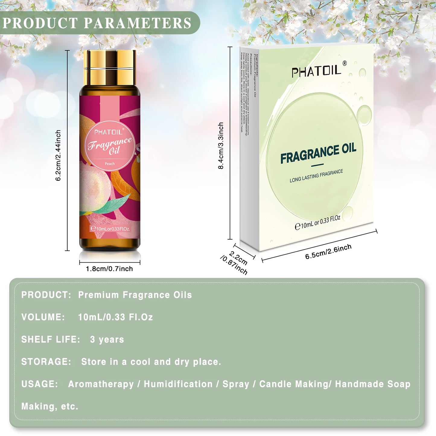 PHATOIL 44pcs/Set 10ml Perfume Fragrance Oil with Dropper Coffee Orange Peach Marigold Coconut Sea Breeze Palmarosa Fresh Linen