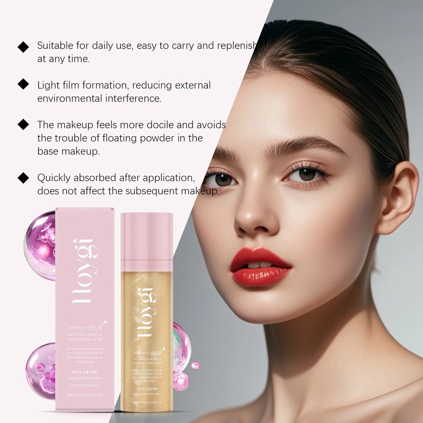 Hoygi Spf 50+ Setting Spray Oil Control Long Lasting Matte Natural Non Greasy Waterproof Fast Film Formation Fixer Makeup Spray