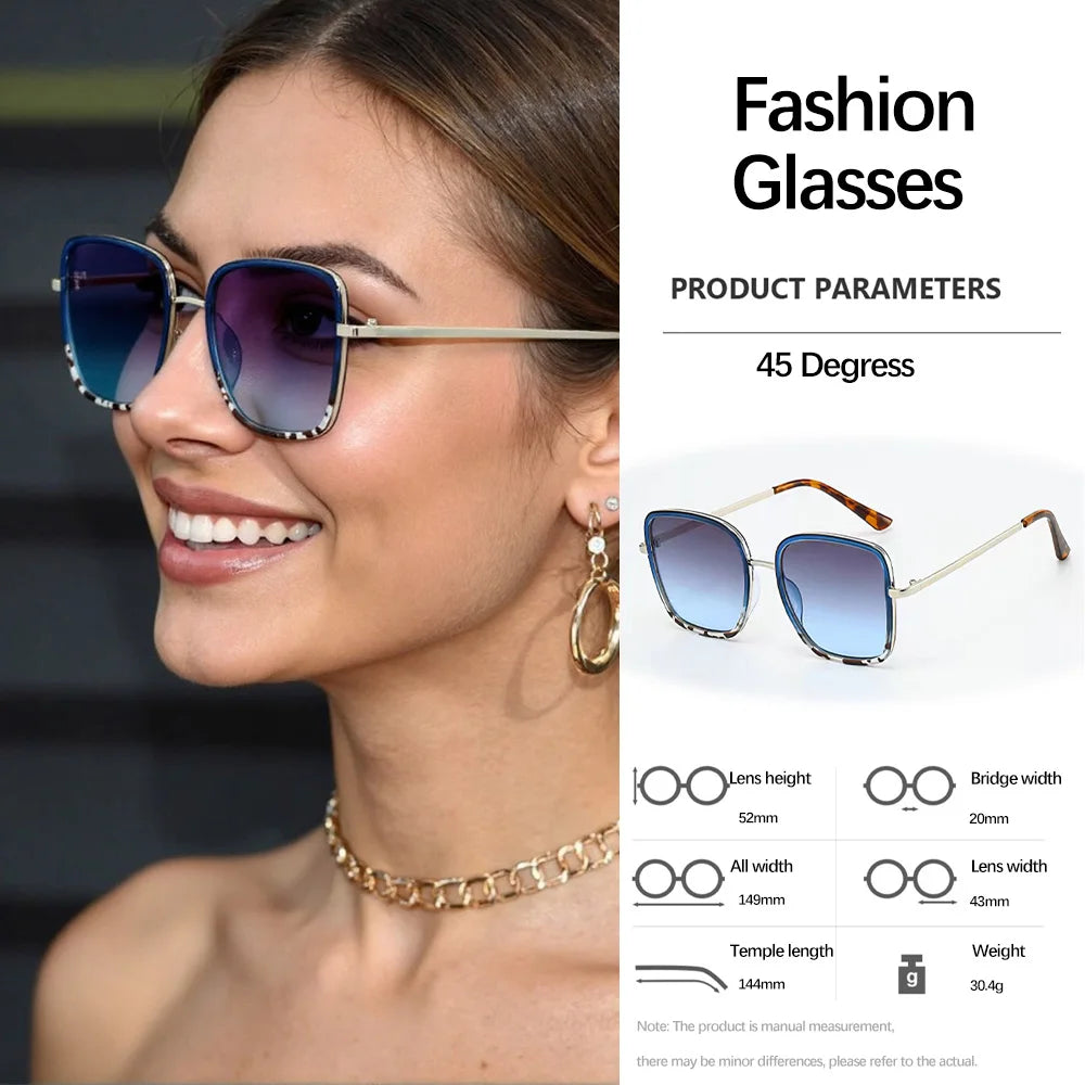 Luxury Square Large Frame Sunglasses for Women And Men Stylish Metal Decorated Light Daily Fashion Glasses