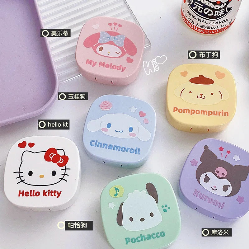 hello kitty color contact lenses Kuromi Sanrio contact cute kawaii eye contacts care box INS portable box with mirror anime