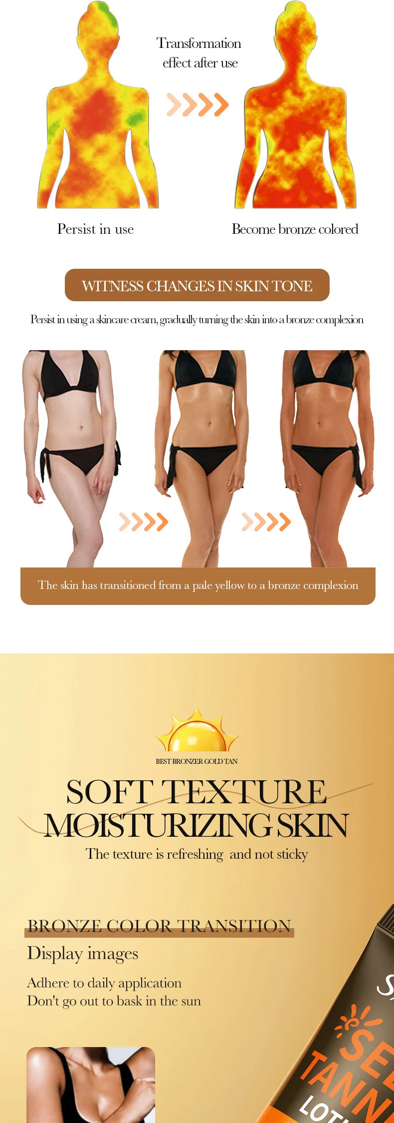 SADOER Body Self Tanners & Bronzer,Summer beach tanning cream darkening lotion,Facial Self Tanners & Bronzers lasting