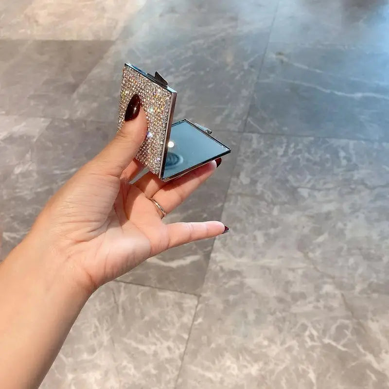 Makeup Mirror Luxury Diamond Portable Pocket Compact Mirror Women's Gifts Handheld Cosmetic Mirror with Magnification