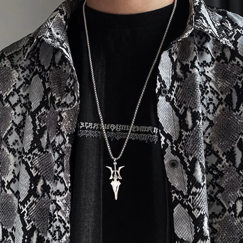 Punk Jewelry Halberd Necklaces for Men Boys Girl Goth Cross Choker Trinket Statement Necklaces&Pendants Key Chain Neck Charms