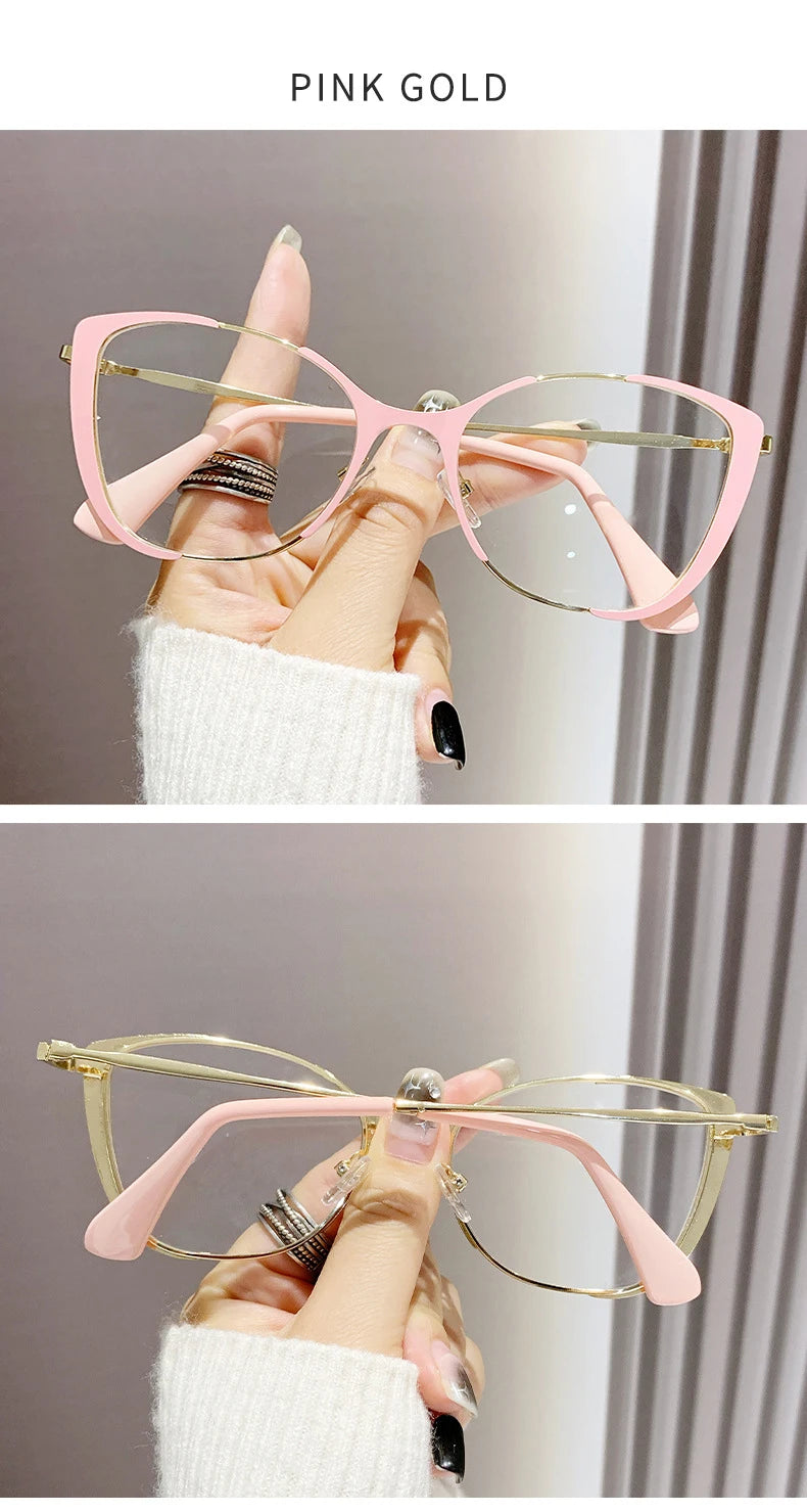Blue Light Blocking Glasses Cat Eye Color Block Metal Frame Clear Lens Computer Glasses Spectacles For Women