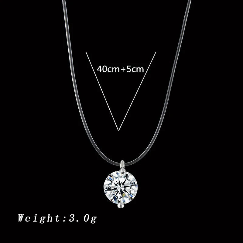 Simple Round Single Rhinestones Pendant Necklaces for Women Trendy Transparent Fishing Line Short Chokers Party Neck Jewelry