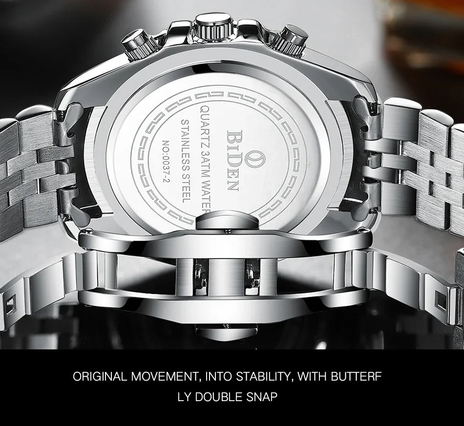 Brand Men's Watches Are High-end Lightweight Luxurious Round Multifunctional Quartz Watches with Solid Steel Straps for Dail