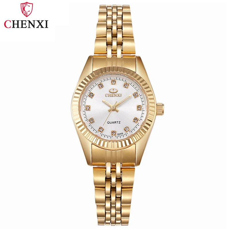 CHENXI Brand Top Luxury Ladies Golden Watch for Women Clock Female Women's Dress Rhinestone Quartz Waterproof Wristwatches